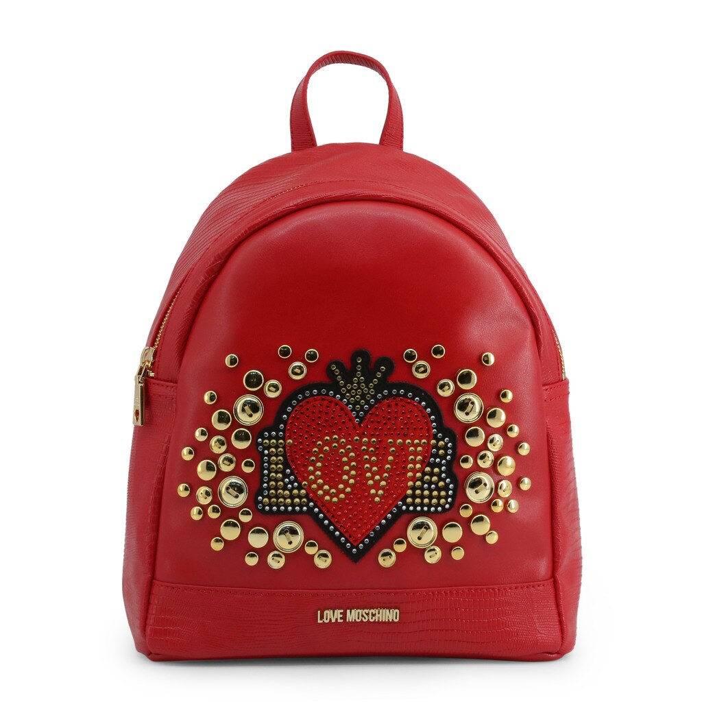 Rucsac Love Moschino cu logo si plicatii metalice,Rosu